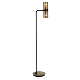 62" Black Reading Floor Lamp With Brass Drum Shade