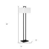 62" Black Reading Floor Lamp With Brass Drum Shade