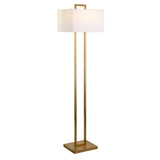 68" Brass Traditional Shaped Floor Lamp With White Frosted Glass Rectangular Shade