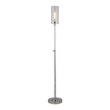 66" Nickel Torchiere Floor Lamp With Clear Transparent Glass Drum Shade