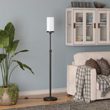 66" Nickel Torchiere Floor Lamp With Clear Transparent Glass Drum Shade