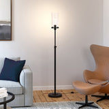 66" Brass Torchiere Floor Lamp With Clear Transparent Glass Drum Shade