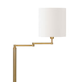 62" Brass Swing Arm Floor Lamp With White Frosted Glass Drum Shade