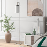 67" Nickel Reading Floor Lamp With White Frosted Glass Drum Shade