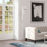 67" Brass Reading Floor Lamp With Clear Seeded Glass Drum Shade