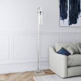 67" Brass Reading Floor Lamp With Clear Transparent Glass Drum Shade