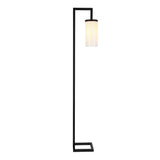 67" Black Reading Floor Lamp With White Frosted Glass Drum Shade