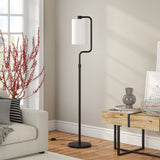 67" Black Reading Floor Lamp With White Frosted Glass Drum Shade