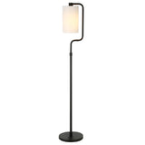 62" Black Reading Floor Lamp With White Frosted Glass Drum Shade