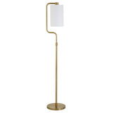 62" Brass Reading Floor Lamp With White Frosted Glass Drum Shade