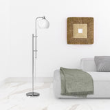 68" Nickel Adjustable Reading Floor Lamp With White Frosted Glass Globe Shade