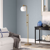 68" Nickel Adjustable Reading Floor Lamp With White Frosted Glass Globe Shade