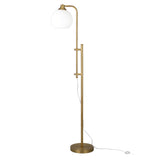 68" Brass Adjustable Reading Floor Lamp With White Frosted Glass Globe Shade