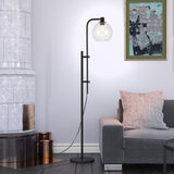 68" Brass Adjustable Reading Floor Lamp With Clear Seeded Glass Globe Shade