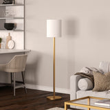 62" Brass Traditional Shaped Floor Lamp With White Frosted Glass Drum Shade