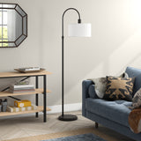 65" Black Swing Arm Floor Lamp With Black Cone Shade