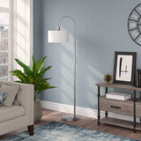 70" Nickel Arched Floor Lamp With White Frosted Glass Drum Shade