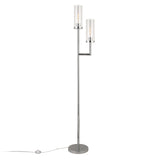 69" Nickel Two Light Torchiere Floor Lamp With Clear Transparent Glass Drum Shade