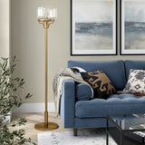 62" Brass Novelty Floor Lamp With Clear Seeded Glass Globe Shade