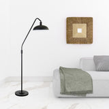 66" Black Reading Floor Lamp With Black Bowl Shade