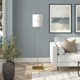 62" Brass Traditional Shaped Floor Lamp With White Frosted Glass Drum Shade