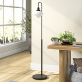 62" Black Arched Floor Lamp With White Frosted Glass Shade