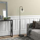 62" Black Arched Floor Lamp With White Frosted Glass Shade