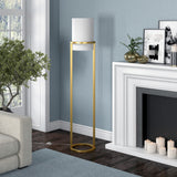 62" Brass Swing Arm Floor Lamp With White Frosted Glass Empire Shade