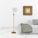 63" Brass Traditional Shaped Floor Lamp With White Frosted Glass Drum Shade