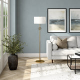 63" Brass Traditional Shaped Floor Lamp With White Frosted Glass Drum Shade