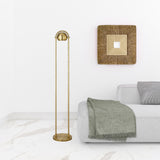 64" Brass Column Floor Lamp With Gold Globe Shade