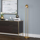 64" Brass Column Floor Lamp With Gold Globe Shade