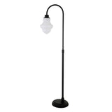 70" Black Arched Floor Lamp With White Frosted Glass Empire Shade