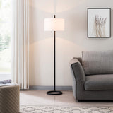 62" Black Traditional Shaped Floor Lamp With White Frosted Glass Drum Shade