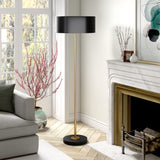 64" Brass Traditional Shaped Floor Lamp With White Frosted Glass Drum Shade