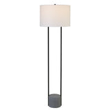 65" Black Column Floor Lamp With White Frosted Glass Drum Shade