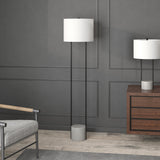 65" Black Column Floor Lamp With White Frosted Glass Drum Shade