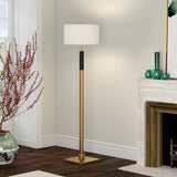 65" Black Column Floor Lamp With White Frosted Glass Drum Shade