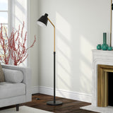 63" Black Reading Floor Lamp With Black Cone Shade