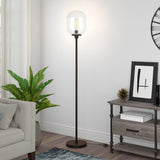 69" Black Novelty Floor Lamp With White Frosted Glass Globe Shade