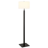 62" Black Traditional Shaped Floor Lamp With White Frosted Glass Drum Shade