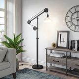 62" Black Traditional Shaped Floor Lamp With White Frosted Glass Drum Shade