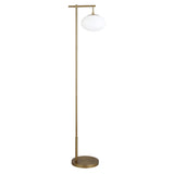 68" Brass Reading Floor Lamp With White Frosted Glass Globe Shade