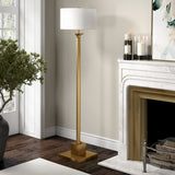 65" Brass Traditional Shaped Floor Lamp With White Frosted Glass Drum Shade