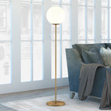 62" Brass Novelty Floor Lamp With White Frosted Glass Globe Shade