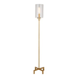 66" Brass Torchiere Floor Lamp With Clear Transparent Glass Drum Shade