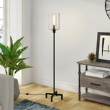 66" Brass Torchiere Floor Lamp With Clear Transparent Glass Drum Shade