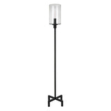 66" Black Torchiere Floor Lamp With Clear Seeded Glass Drum Shade