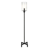 66" Black Torchiere Floor Lamp With Clear Seeded Glass Drum Shade