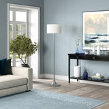 62" Nickel Traditional Shaped Floor Lamp With White Frosted Glass Drum Shade